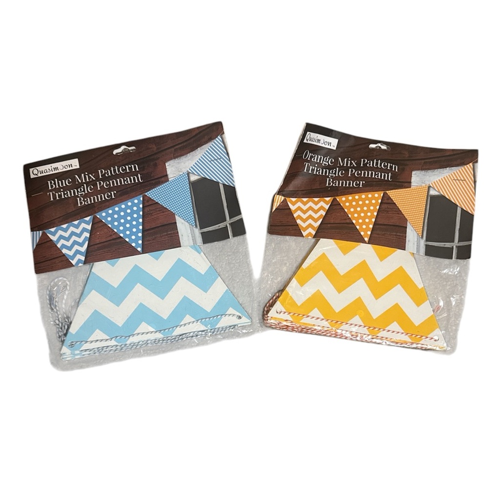 Quasimoon Blue and Orange Triangle Pennant Banner Set of 2